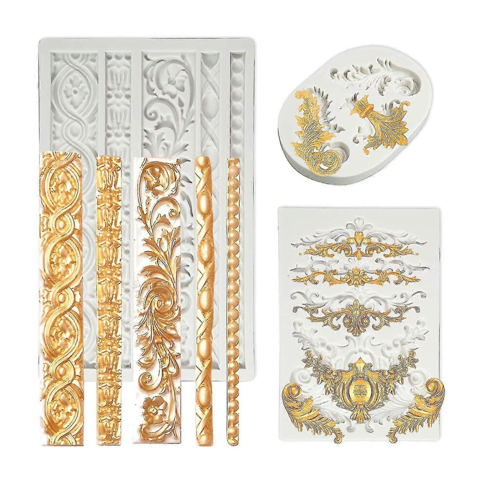 3 Packs Silicone Molds Scroll Silicone  Mold Clay Molds Fondant Molds Border Fondant