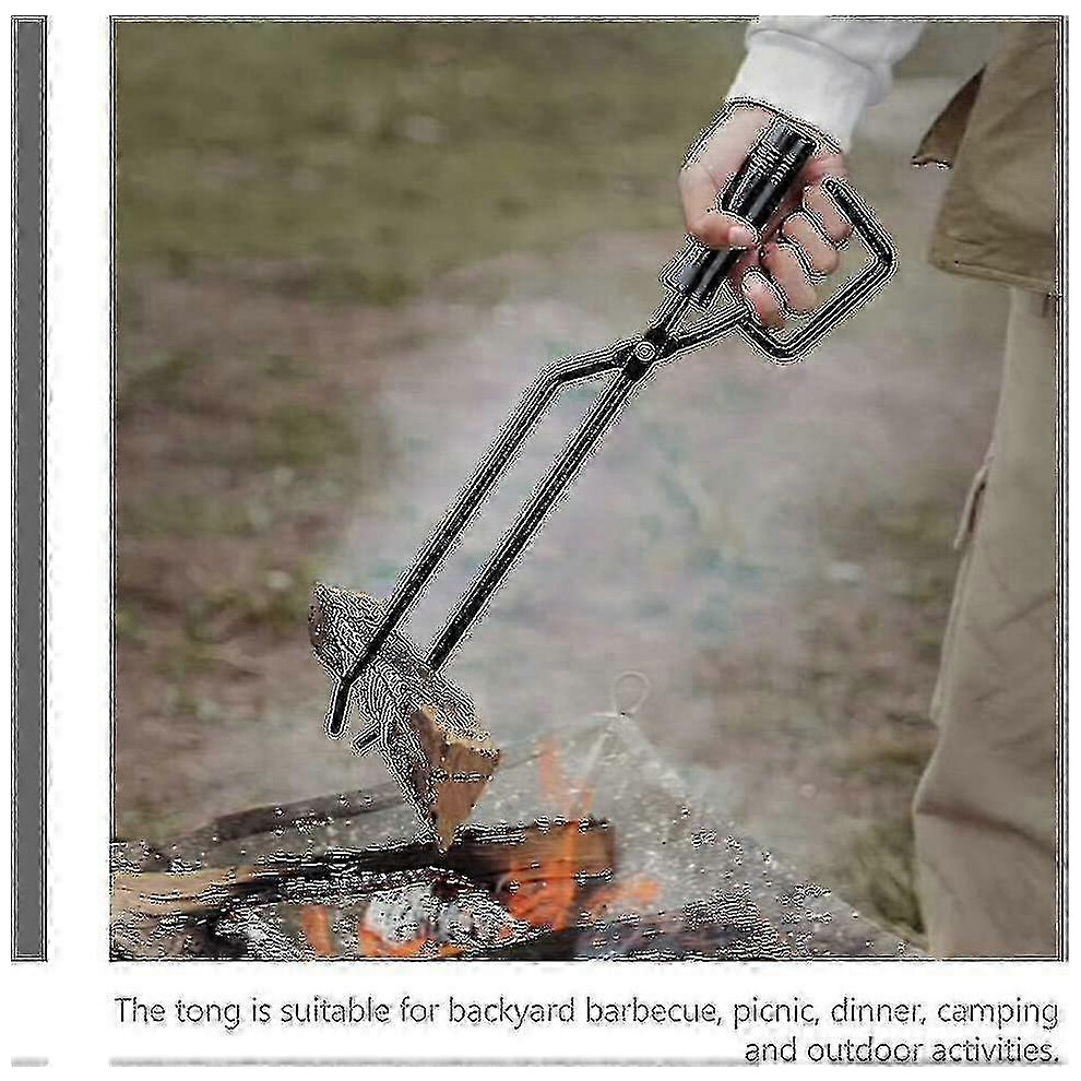 Fireplace Tongs, Stainless Steel Firewood Tongs Log Grabber with Wood Handle- Charcoal Clamp Fire Place Tools Accessories