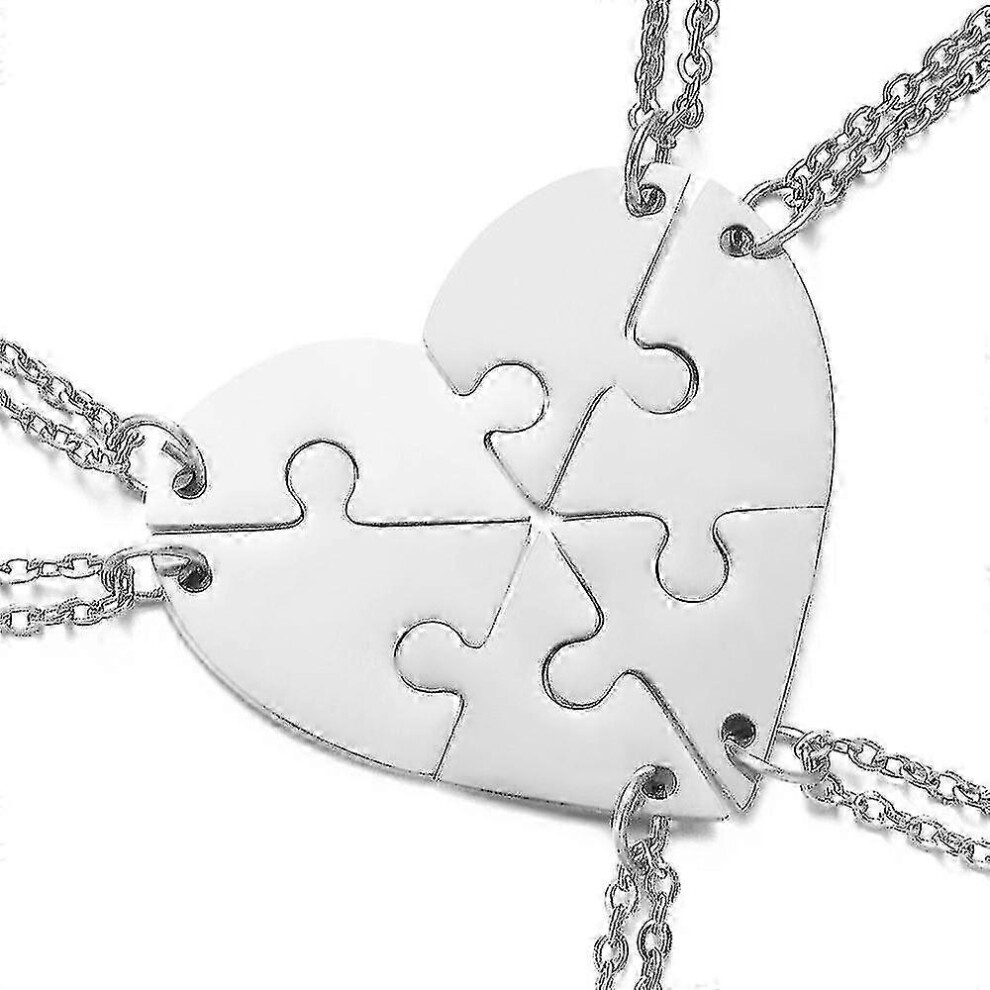 6 Pcs Personalized Bff Friendship Necklace Stainless Steel Name, Best Friend Pendant Separable Puzzle Heart Engraved First Name