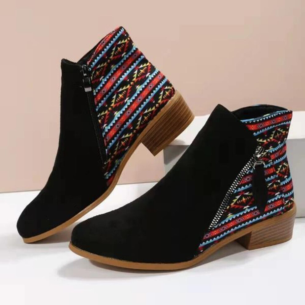 (multicolor, 44) Women&apos;s Ankle Boots Suede Ankle Booties Side Zipper Booties Low Heel Dress Boots, Classic Chunky Heel Modern Short Slip on Zipper Shoes