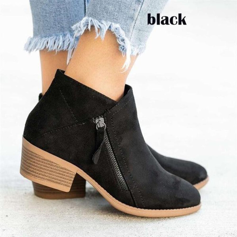 (black, 45) Women&apos;s Ankle Boots Suede Ankle Booties Side Zipper Booties Low Heel Dress Boots, Classic Chunky Heel Modern Short Slip On Zipper Shoes