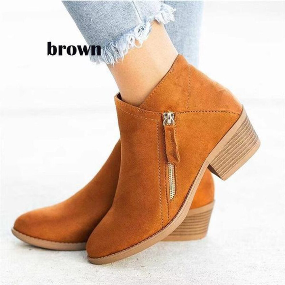 (brown, 45) Women&apos;s Ankle Boots Suede Ankle Booties Side Zipper Booties Low Heel Dress Boots, Classic Chunky Heel Modern Short Slip on Zipper Shoes