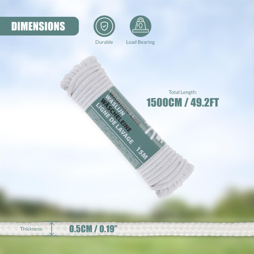 GEEZY GEEZY 15m Polyester Washing Line Heavy Duty Strong Clothes Drying Rope for Laundry 2