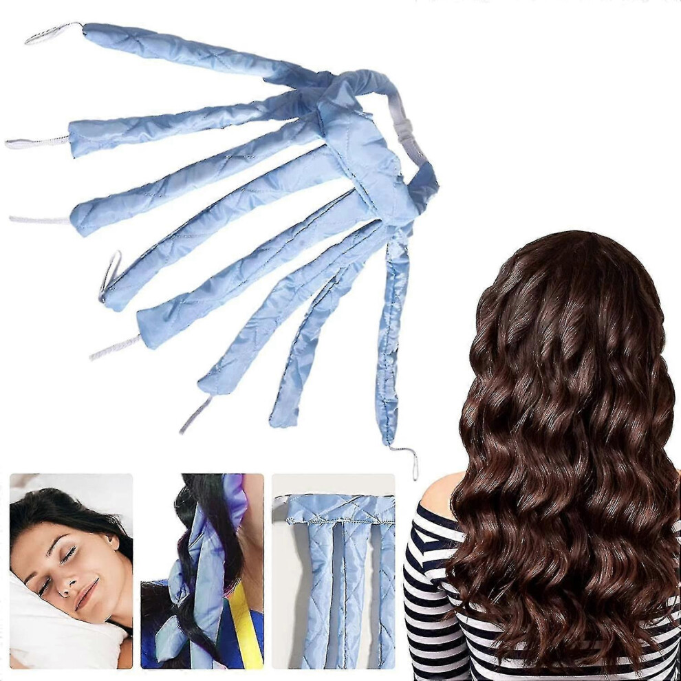 (Blue) Heatless Hair Curlers, No Heat Spiral Curls Headband, Hair Rollers For Overnight, Octopus Curls