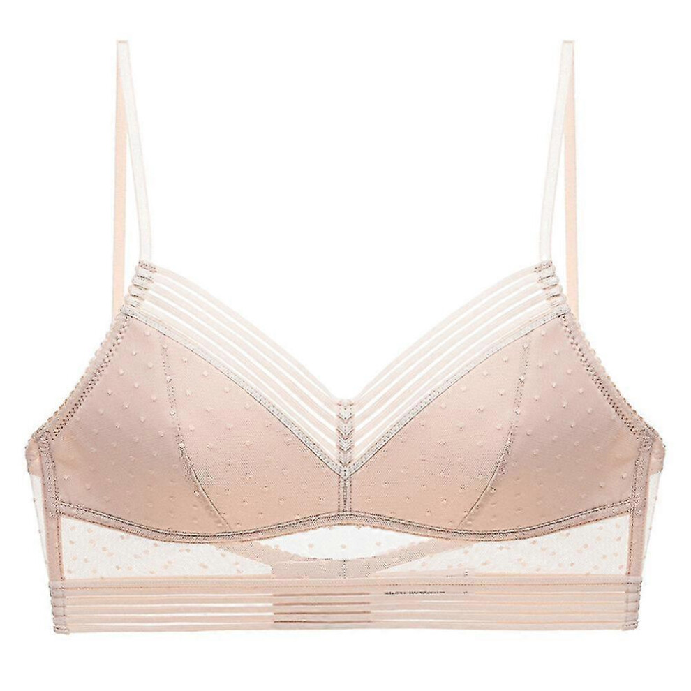 Low Back Comfort Lifting Bra Lace Bralette Bra Dot Mesh Ultra Thin Ladies Women Crop Top Bra (Nude)L