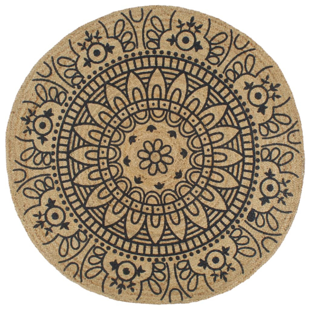 (dark blue pattern, 120 cm) vidaXL Handmade Rug Jute with White Print Floor Carpet Area Rug Floor Mat