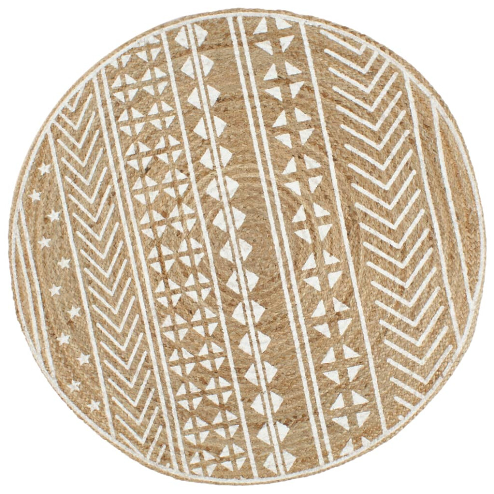 Vidaxl ( Pattern, 150 Cm) Handmade Rug Jute With Print Floor Carpet Area Rug Floor Mat White