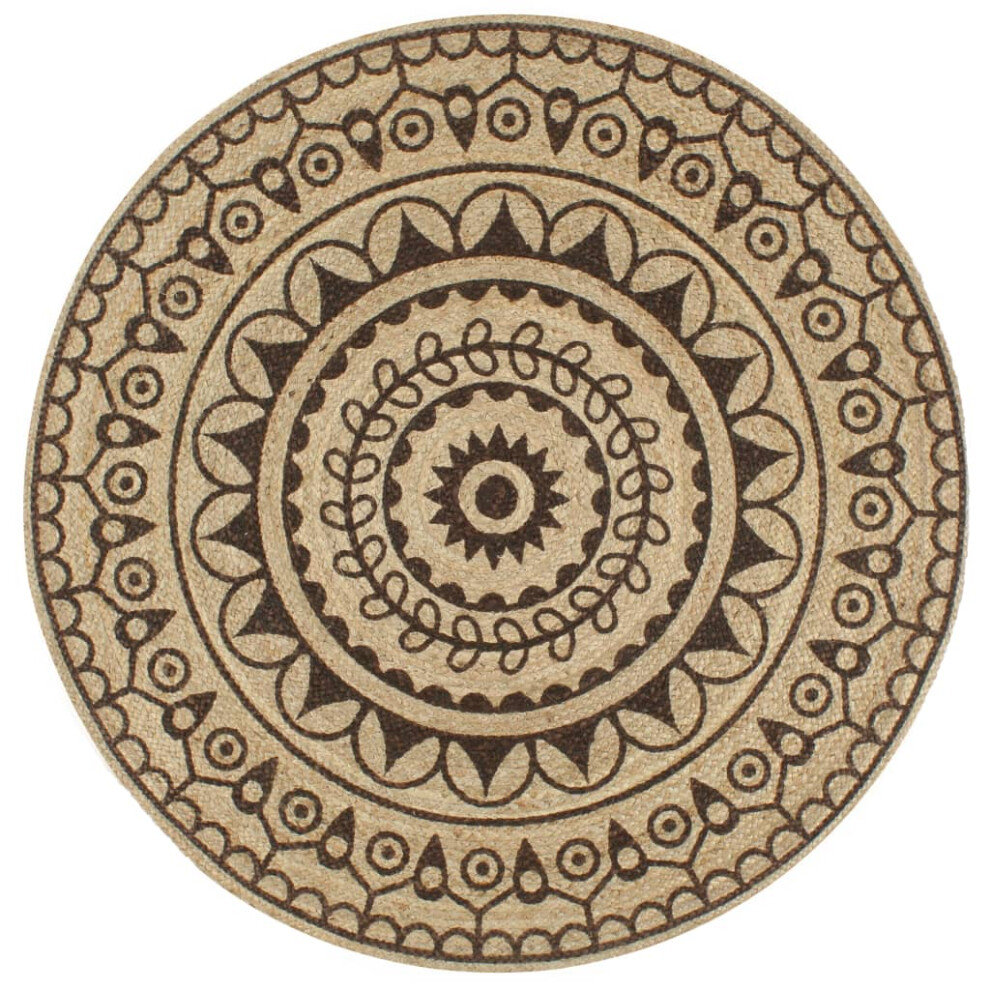 Vidaxl (Dark Brown Pattern, 150 Cm) Handmade Rug Jute With White Print Floor Carpet Area Rug Floor Mat