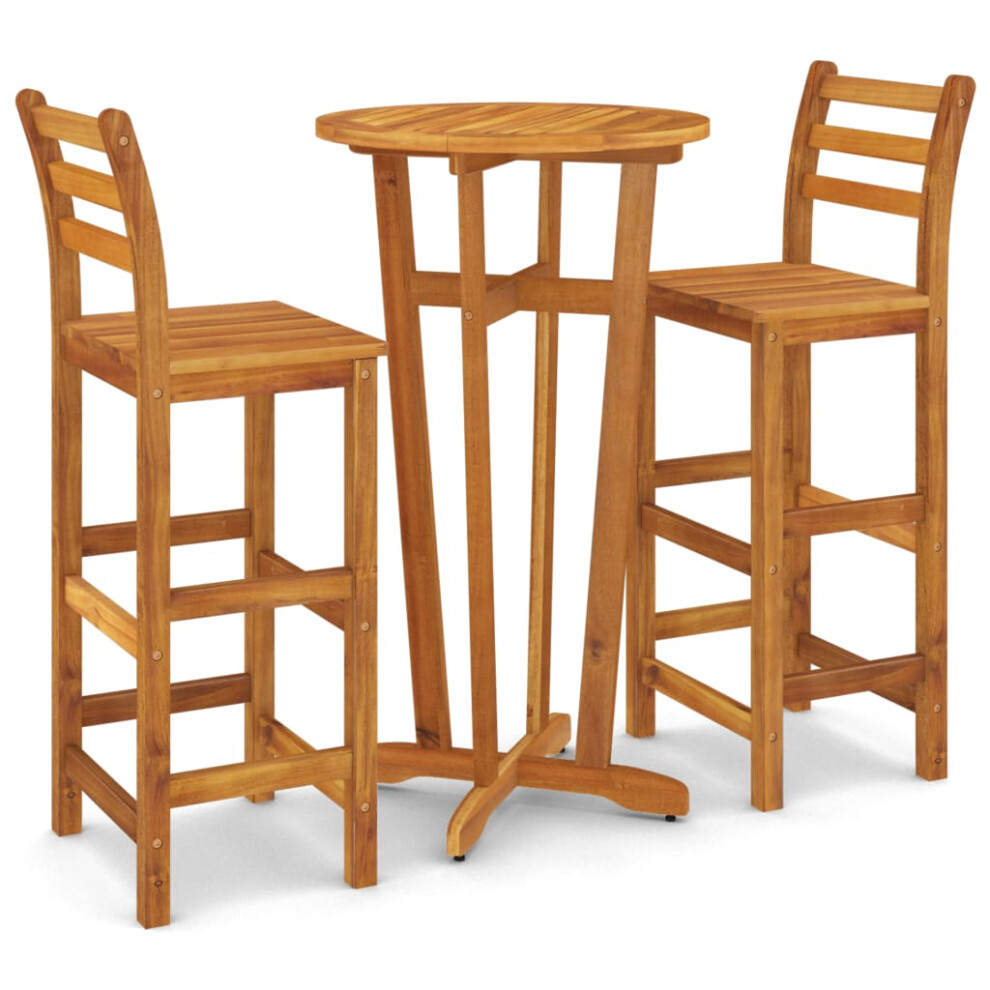 Vidaxl (Bar Chairs With Backrest, 2 Piece) Solid Wood Acacia Bar Set Garden Outdoor Wooden Bistro Table And Chair