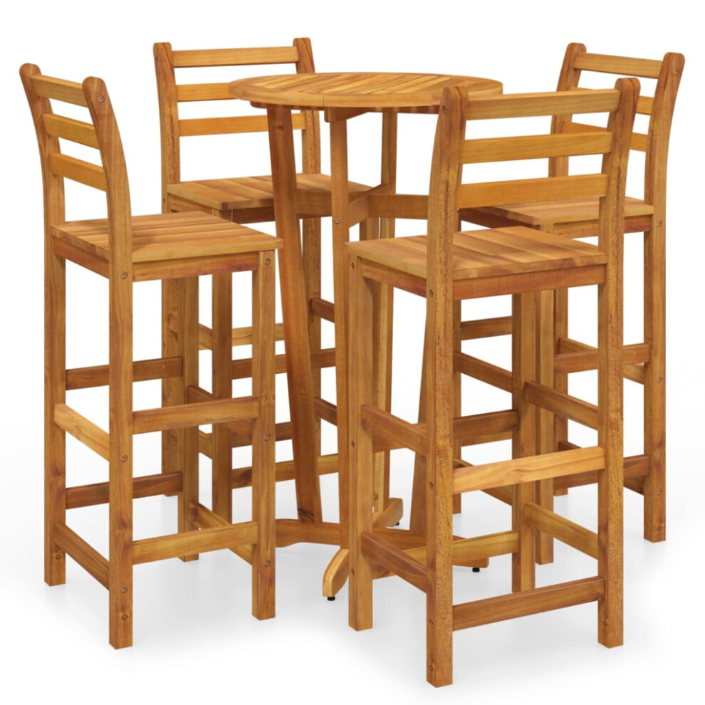 Vidaxl (Bar Chairs With Backrest, 4 Piece) Solid Wood Acacia Bar Set Garden Outdoor Wooden Bistro Table And Chair
