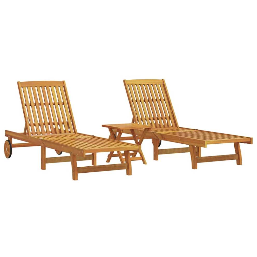 Vidaxl (2X Sun Lounger + Table, 3 Pcs) Sun Lounger Outdoor Sunbed Lounge Bed Garden Day Bed Solid Acacia Wood