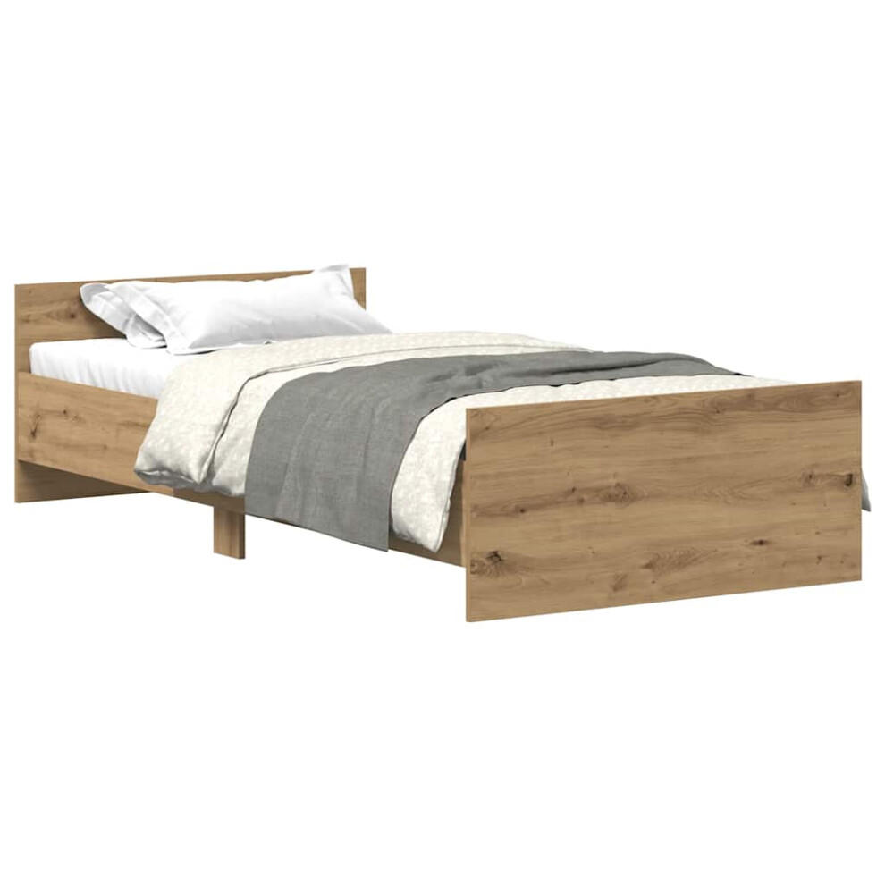 Vidaxl (Artisan Oak, 75 X 190 Cm) Bed Frame With Headboard And Footboard Mattress Foundation Bed Base