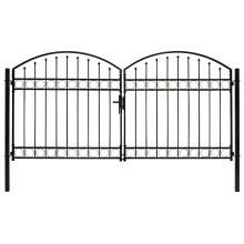 (300 x 125 cm) vidaXL Fence Gate Double Door with Arched Top Steel Black Barrier Multi Sizes