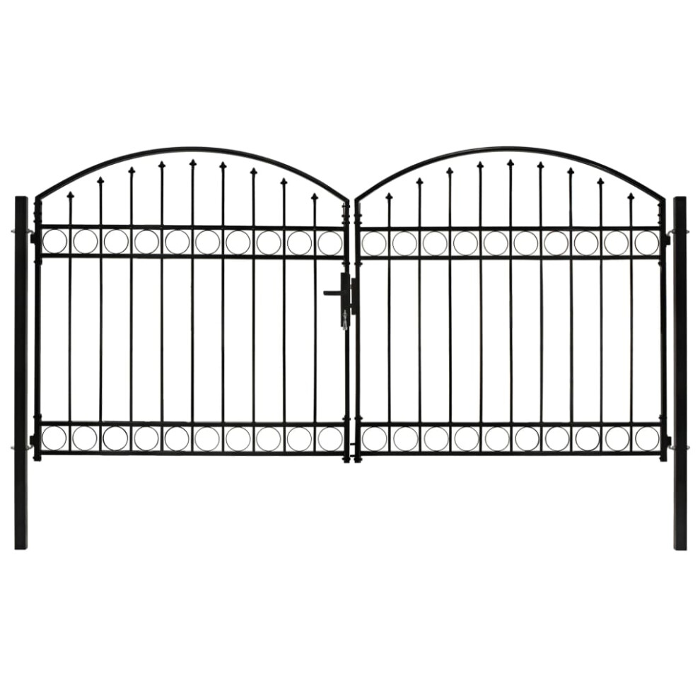 Vidaxl (300 X 125 Cm) Fence Gate Double Door With Arched Top Steel Black Barrier Multi Sizes