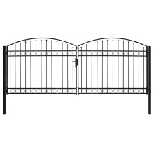 (400 x 175 cm) vidaXL Fence Gate Double Door with Arched Top Steel Black Barrier Multi Sizes