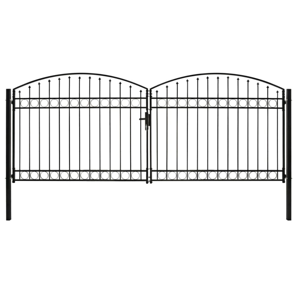 Vidaxl (400 X 175 Cm) Fence Gate Double Door With Arched Top Steel Black Barrier Multi Sizes