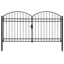 (300 x 175 cm) vidaXL Fence Gate Double Door with Arched Top Steel Black Barrier Multi Sizes