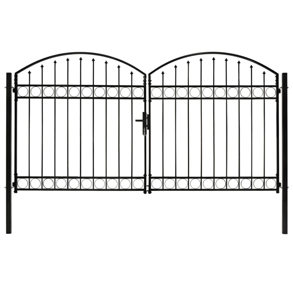Vidaxl (300 X 175 Cm) Fence Gate Double Door With Arched Top Steel Black Barrier Multi Sizes