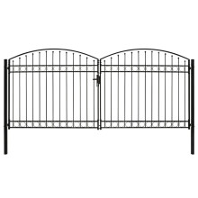 (400 x 200 cm) vidaXL Fence Gate Double Door with Arched Top Steel Black Barrier Multi Sizes