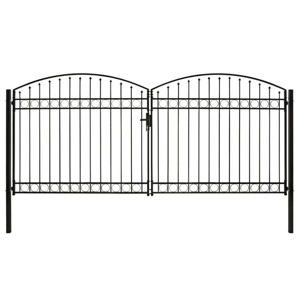 Vidaxl (400 X 200 Cm) Fence Gate Double Door With Arched Top Steel Black Barrier Multi Sizes
