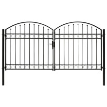 (300 x 150 cm) vidaXL Fence Gate Double Door with Arched Top Steel Black Barrier Multi Sizes