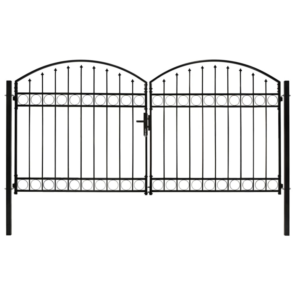 Vidaxl (300 X 150 Cm) Fence Gate Double Door With Arched Top Steel Black Barrier Multi Sizes