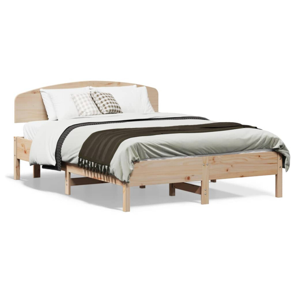 New Vidaxl (140 X 190 Cm) Bed Frame With Headboard Bedstead Bed Base 140X190 Cm Solid Wood Pine