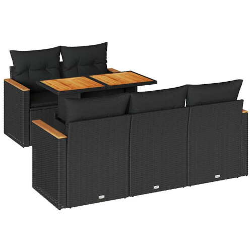 VidaXL vidaXL 6-tlg. Garten-Sofagarnitur mit Kissen Schwarz Poly Rattan 1