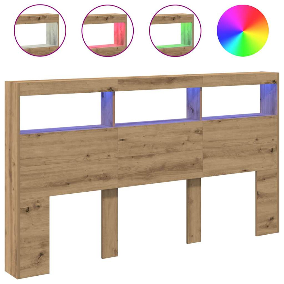 Vidaxl (Artisan Oak, 180 X 17 X 102 Cm) Headboard Cabinet With Led Artisan Oak 180X17x102 Cm Bed Headboard