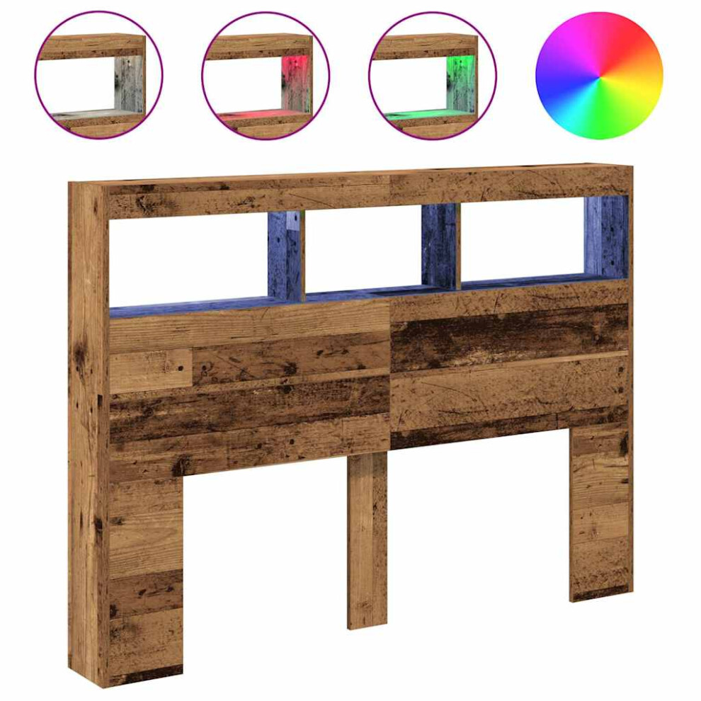 Vidaxl (Old Wood, 140 X 17 X 102 Cm) Headboard Cabinet With Led Artisan Oak 180X17x102 Cm Bed Headboard