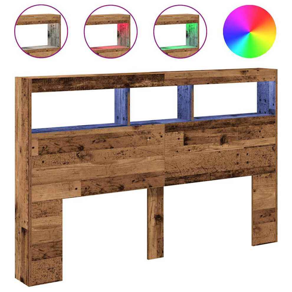 Vidaxl (Old Wood, 160 X 17 X 102 Cm) Headboard Cabinet With Led Artisan Oak 180X17x102 Cm Bed Headboard