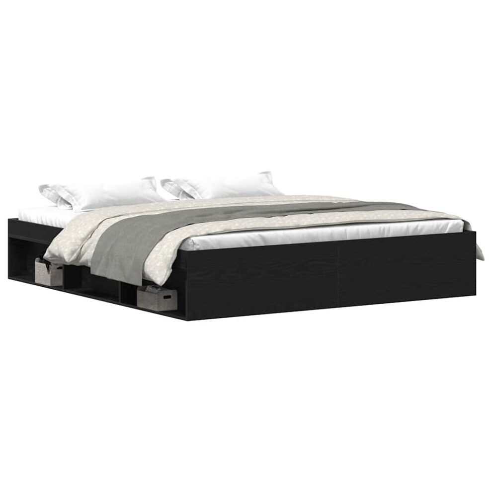 Vidaxl (Black Oak, 200 X 200 Cm) Bed Frame Bedroom Mattress Foundation Guest Room Bedstead Bed Base