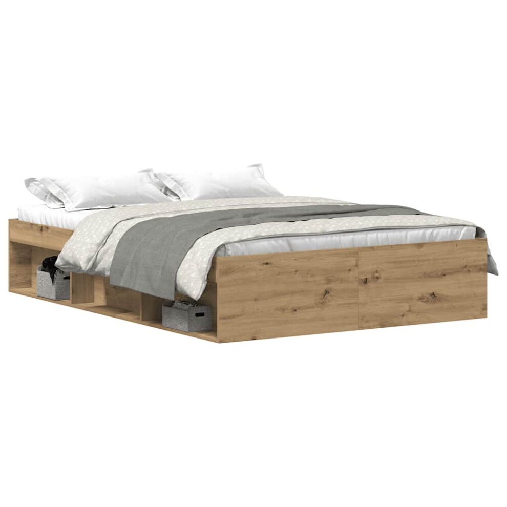 Vidaxl (Artisan Oak, 135 X 190 Cm) Bed Frame Bedroom Mattress Foundation Guest Room Bedstead Bed Base
