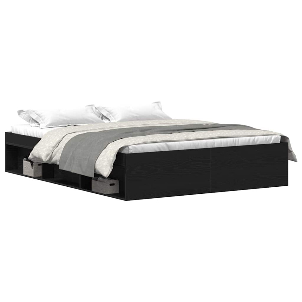 Vidaxl (Black Oak, 150 X 200 Cm) Bed Frame Bedroom Mattress Foundation Guest Room Bedstead Bed Base