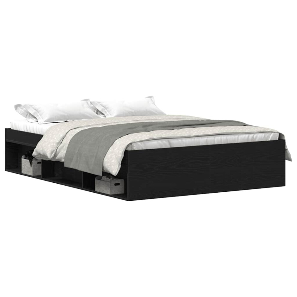Vidaxl (Black Oak, 140 X 190 Cm) Bed Frame Bedroom Mattress Foundation Guest Room Bedstead Bed Base