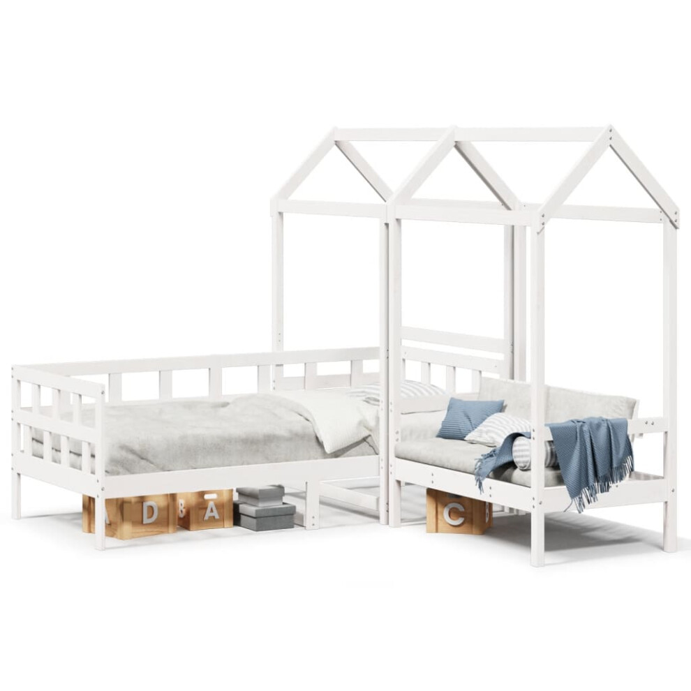 Vidaxl (White, 80 X 200 Cm) Day Bed Set With Roof Sofa Bed Daybed Guest Bed Wax Solid Wood Pine