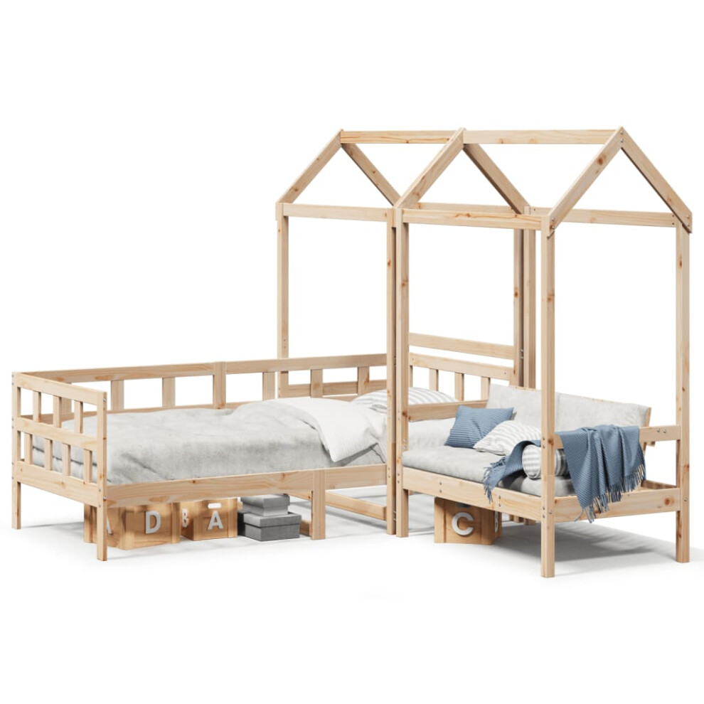 (natural, 90 x 190 cm) vidaXL Day Bed Set with Roof Sofa Bed Daybed Guest Bed Wax Solid Wood Pine