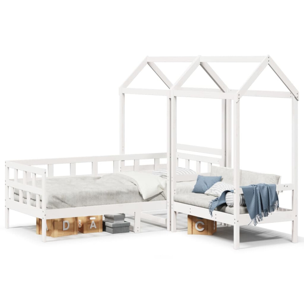 (white, 90 x 190 cm) vidaXL Day Bed Set with Roof Sofa Bed Daybed Guest Bed Wax Solid Wood Pine