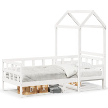 (white, 80 x 200 cm) vidaXL Day Bed with Roof Bedroom Sofa Bed Daybed Guest Bed Wax Solid Wood Pine