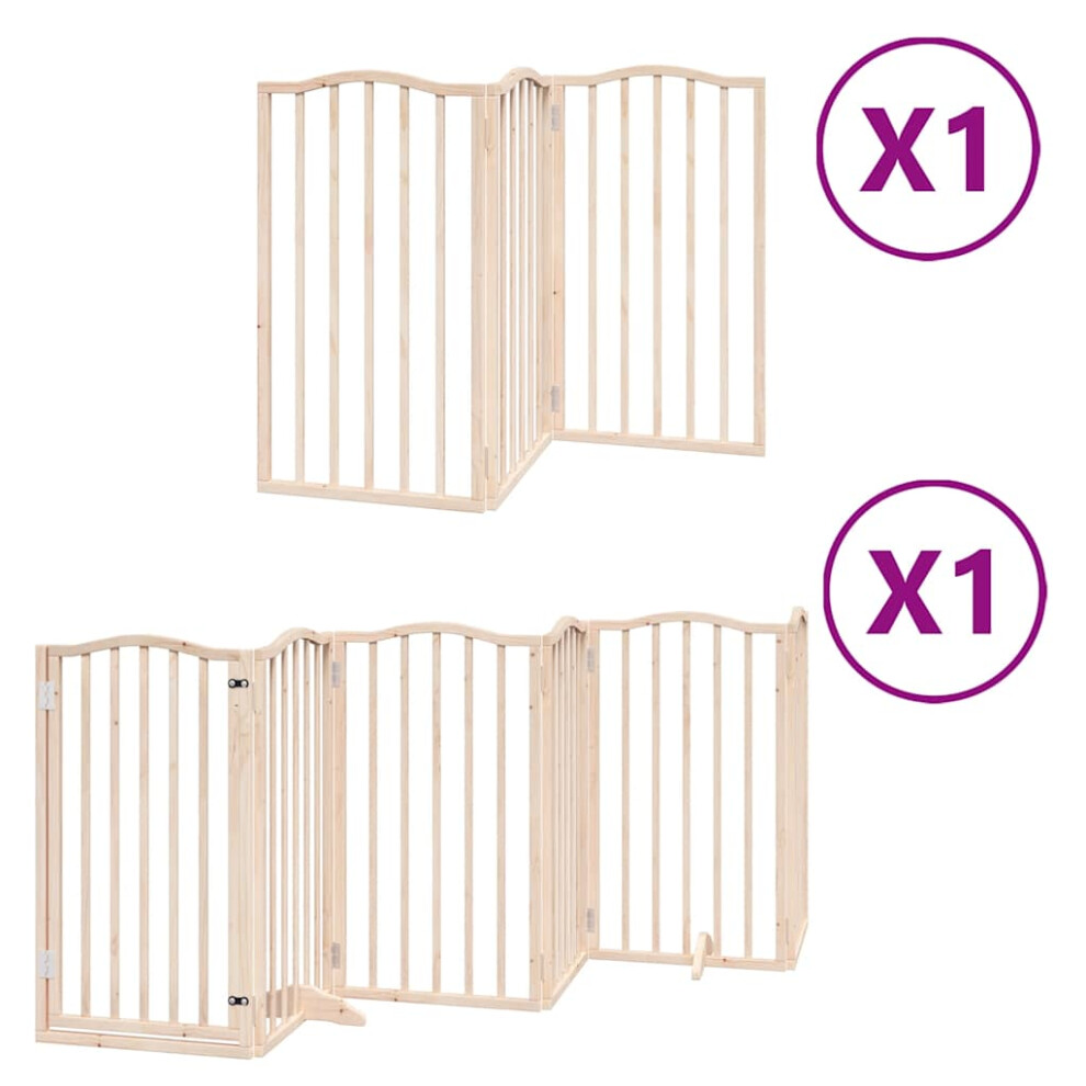 Vidaxl (Natural, 50 X 90 X 2 Cm/ 9 Pcs) Dog Gate With Door Foldable Dog Fence Pet Gate Dog Barrier Poplar Wood