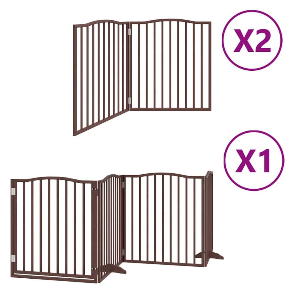 Vidaxl (Brown, 80 X 90 X 2 Cm/ 8 Pcs) Dog Gate With Door Foldable Dog Fence Pet Gate Dog Barrier Poplar Wood