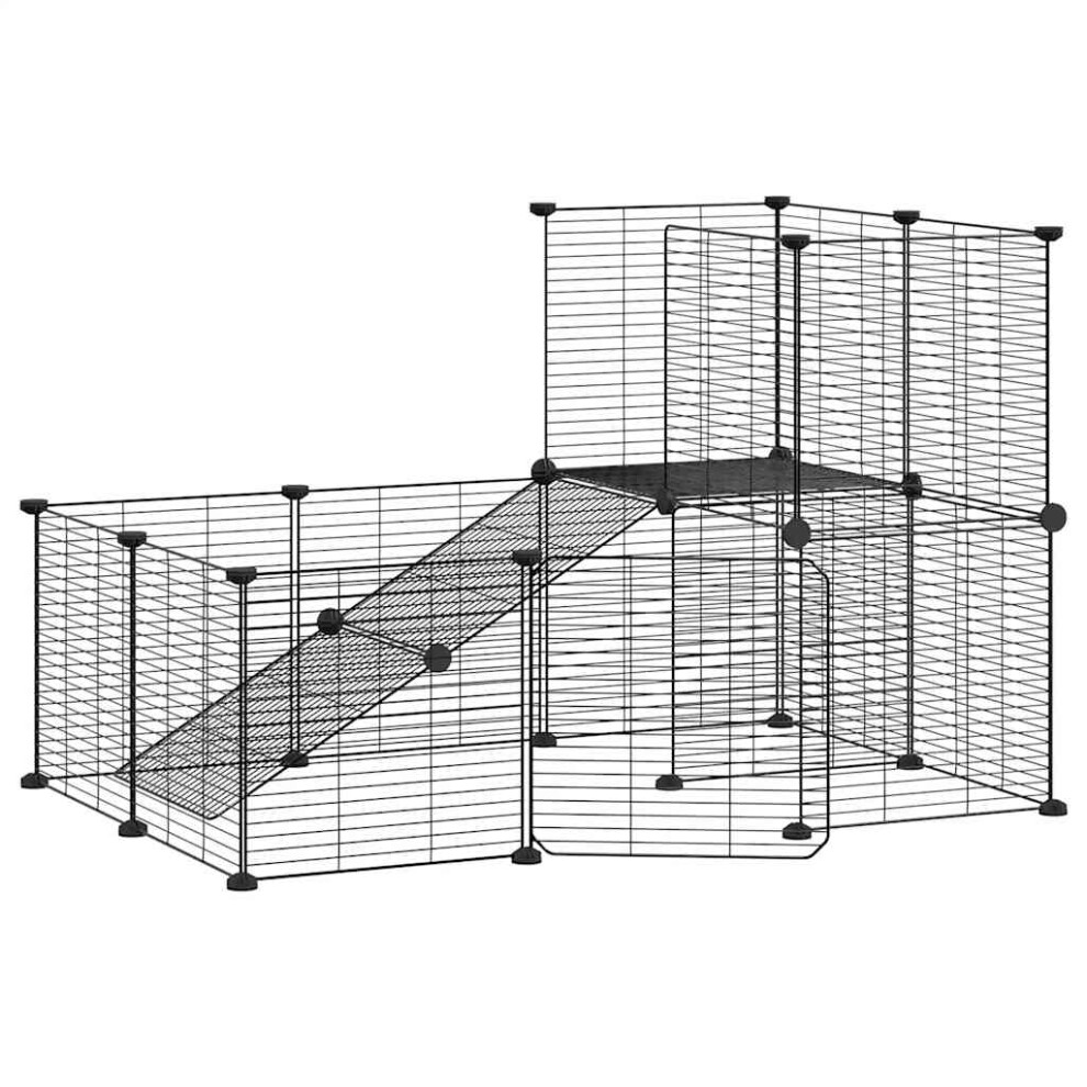(20-panel with door) vidaXL Pet Cage with Door Black Steel Rabbit Hutch Cage Carrier Multi Models