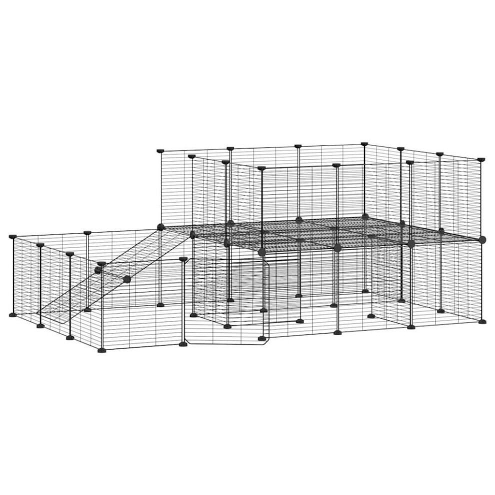 (44-panel with door) vidaXL Pet Cage with Door Black Steel Rabbit Hutch Cage Carrier Multi Models
