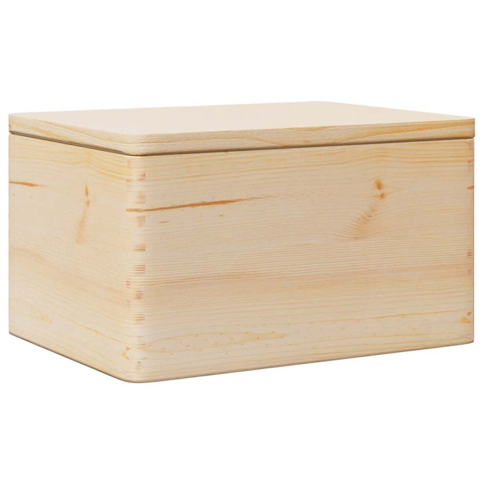(With lid) vidaXL Wooden Box Storage Box Wooden Crate Treasure Chest Solid Wood Pine
