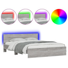(grey sonoma, 150 x 200 cm) vidaXL Bed Frame with Headboard and LED Bed Base Mattress Foundation Bedstead
