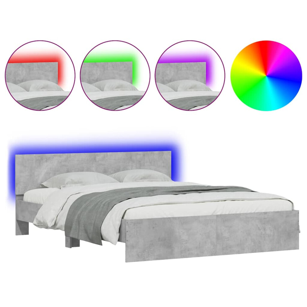 Vidaxl (Concrete Grey, 150 X 200 Cm) Bed Frame With Headboard And Led Bed Base Mattress Foundation Bedstead