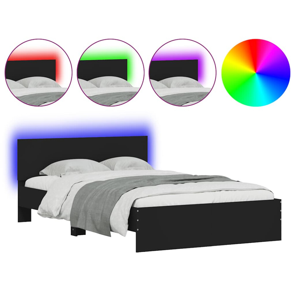 Vidaxl Black (, 140 X 190 Cm) Bed Frame With Headboard And Led Bed Base Mattress Foundation Bedstead