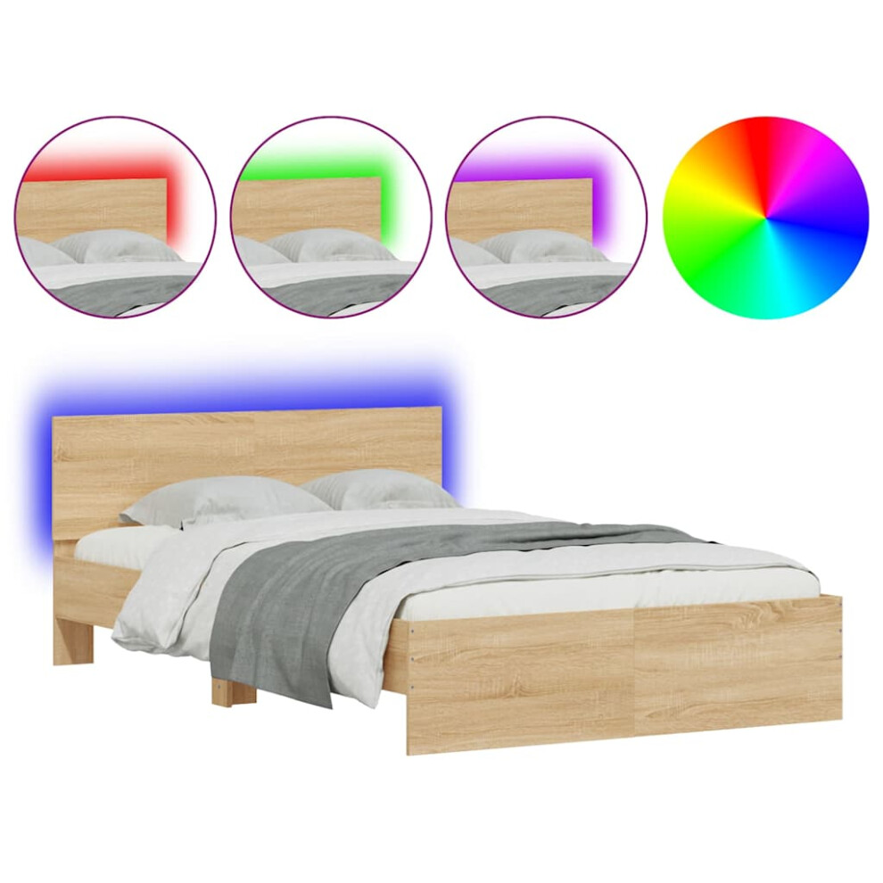 Vidaxl (Sonoma Oak, 140 X 190 Cm) Bed Frame With Headboard And Led Bed Base Mattress Foundation Bedstead