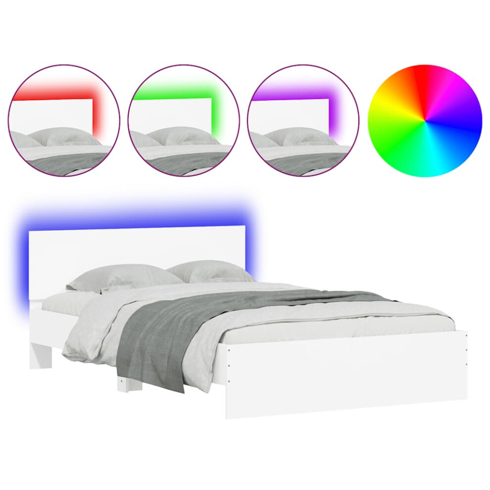 Vidaxl (White, 140 X 190 Cm) Bed Frame With Headboard And Led Bed Base Mattress Foundation Bedstead