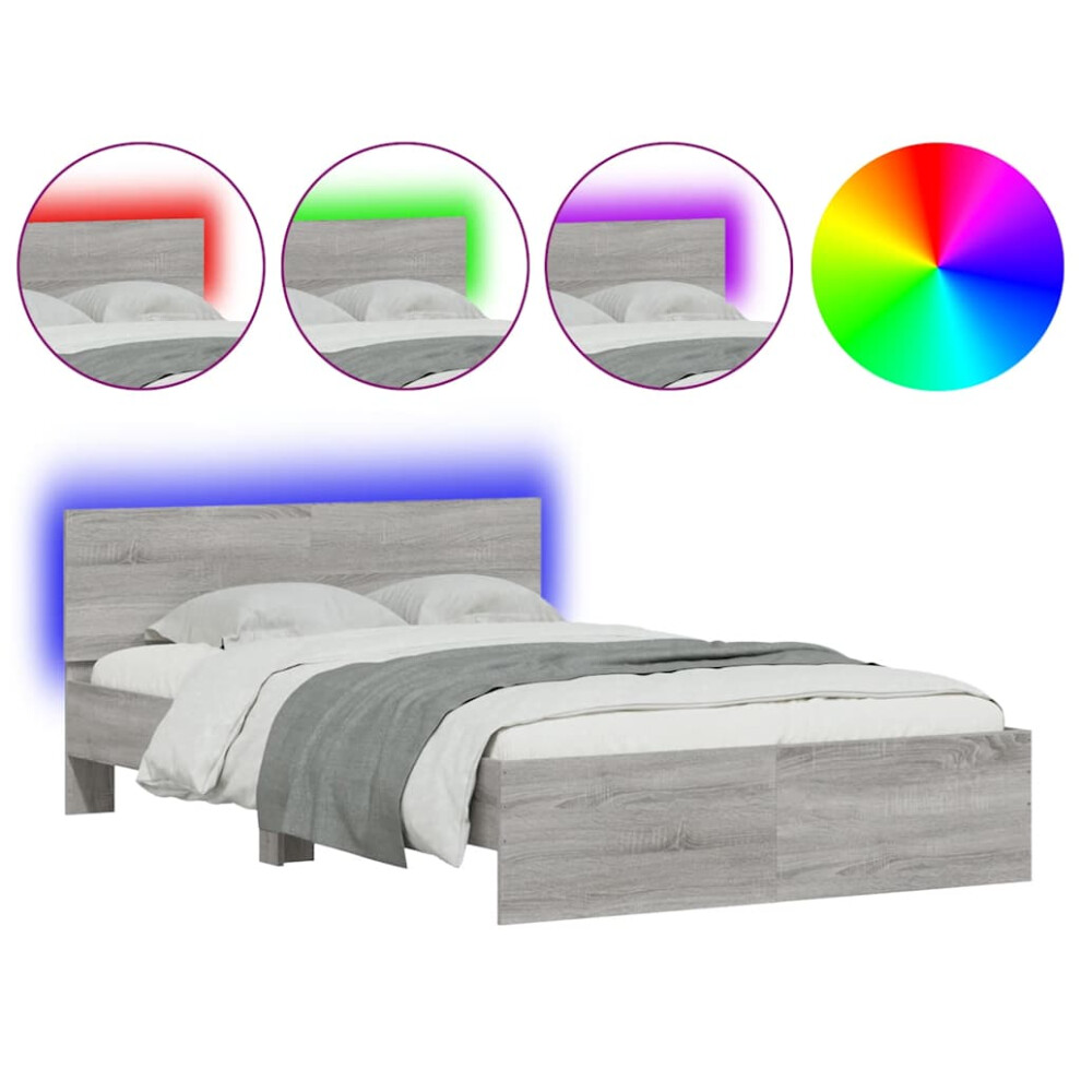 Vidaxl (Grey Sonoma, 140 X 200 Cm) Bed Frame With Headboard And Led Bed Base Mattress Foundation Bedstead